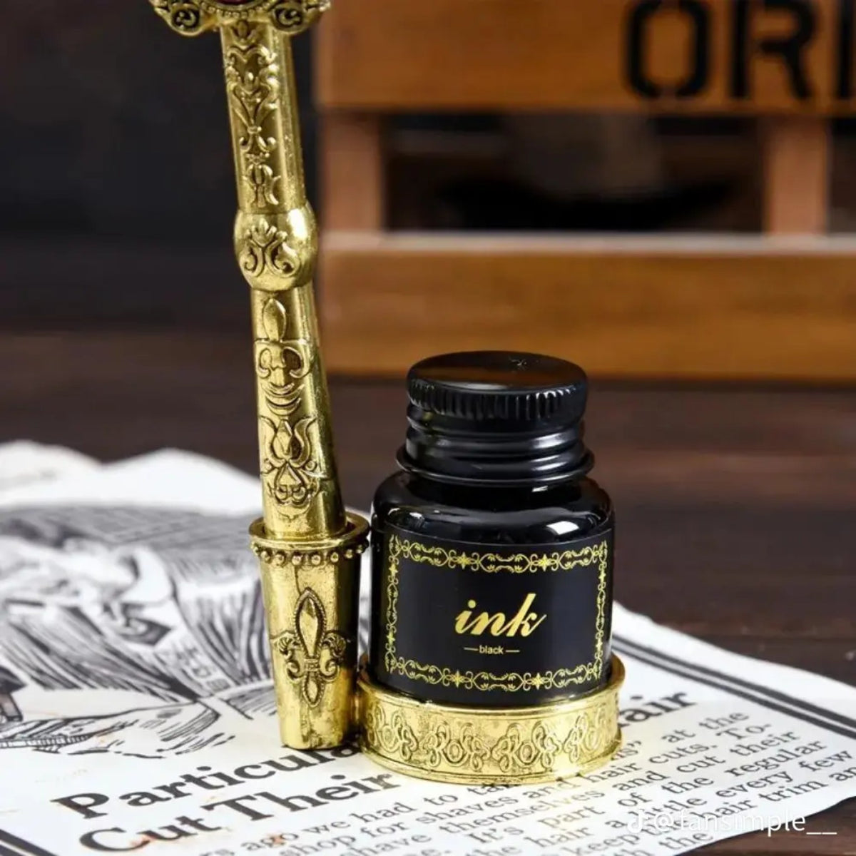 Decorative quill pen and ink stand