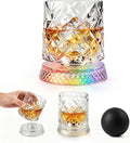 360° rotating whiskey glass on a seven-color LED coaster
