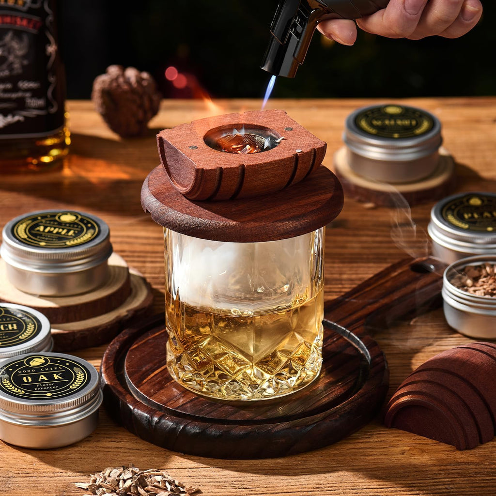 Fumoir à whisky utilisé avec le chalumeau à flamme réglable